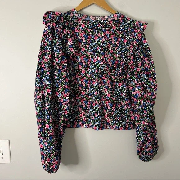 Zara Multi Colored Ditsy Floral Printed Ruffle Puff Sleeve Top - Picture 4 of 9
